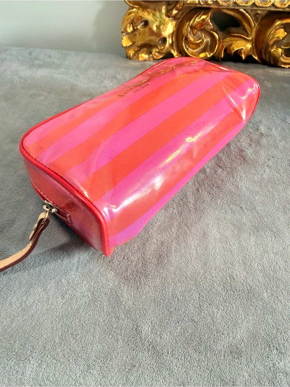 💕 Vintage Kate spade Pink and Orange Striped Clear Cosmetic Pouch💕